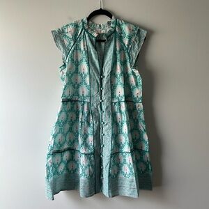 Bindu teal printed sleeveless cotton dress
